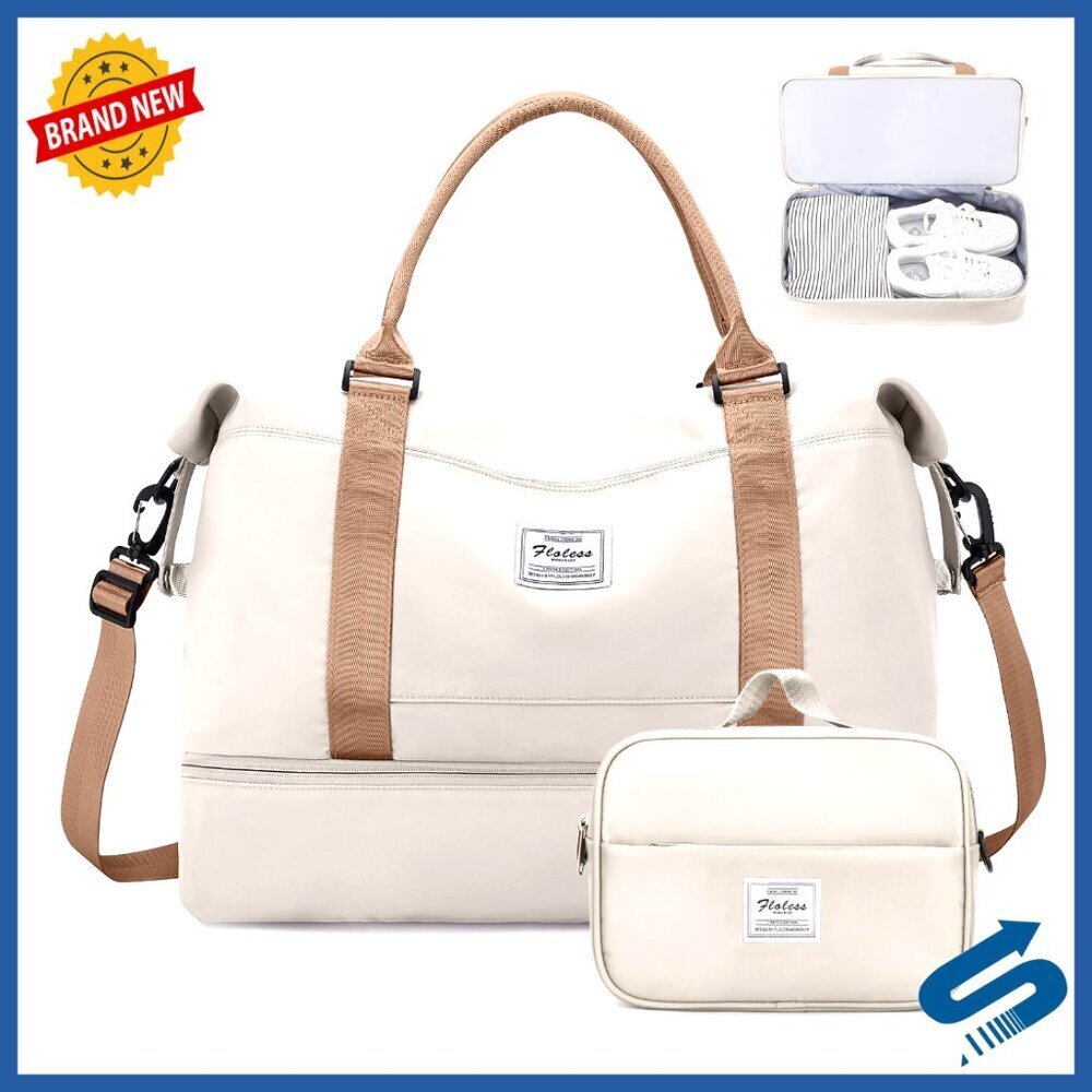 Large Weekender Duffel Bag with Shoe Compartment, Toiletry Bag, Trolley Sleeve